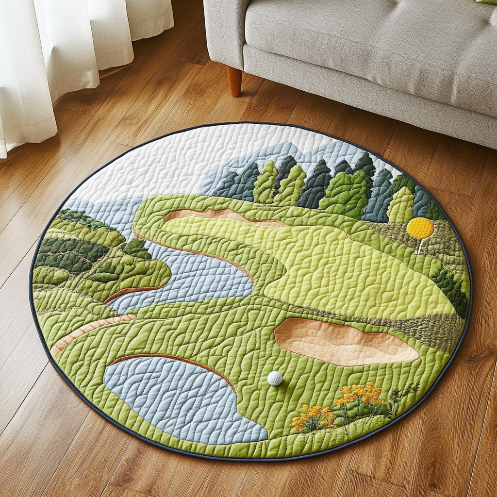 Golf View Quilted Round Mat Unique Front Door Decor Etsy Gift For Grandma