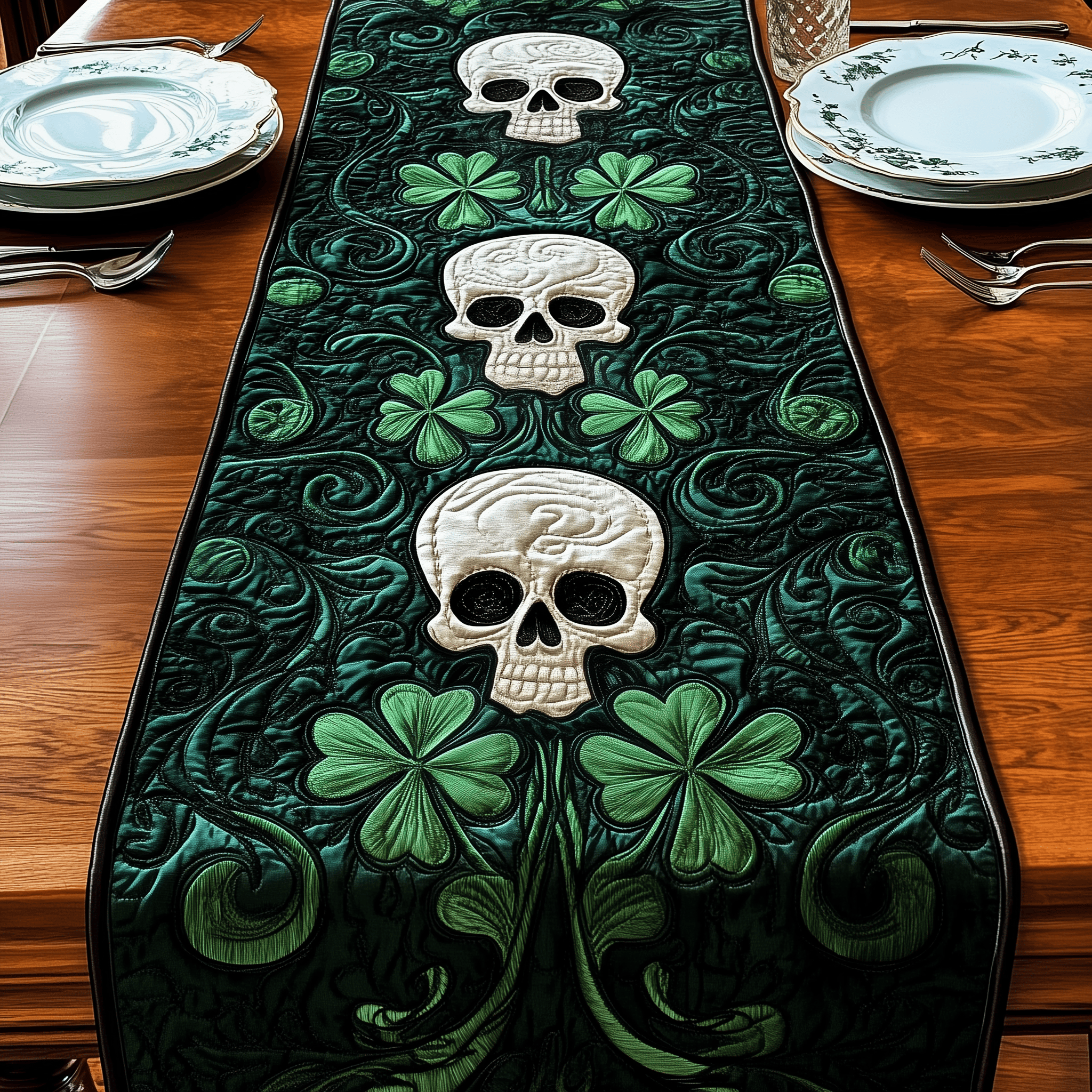 Gothic Shamrock Quilted Table Runner Patrick's Day Gift Ideas For Boyfriend