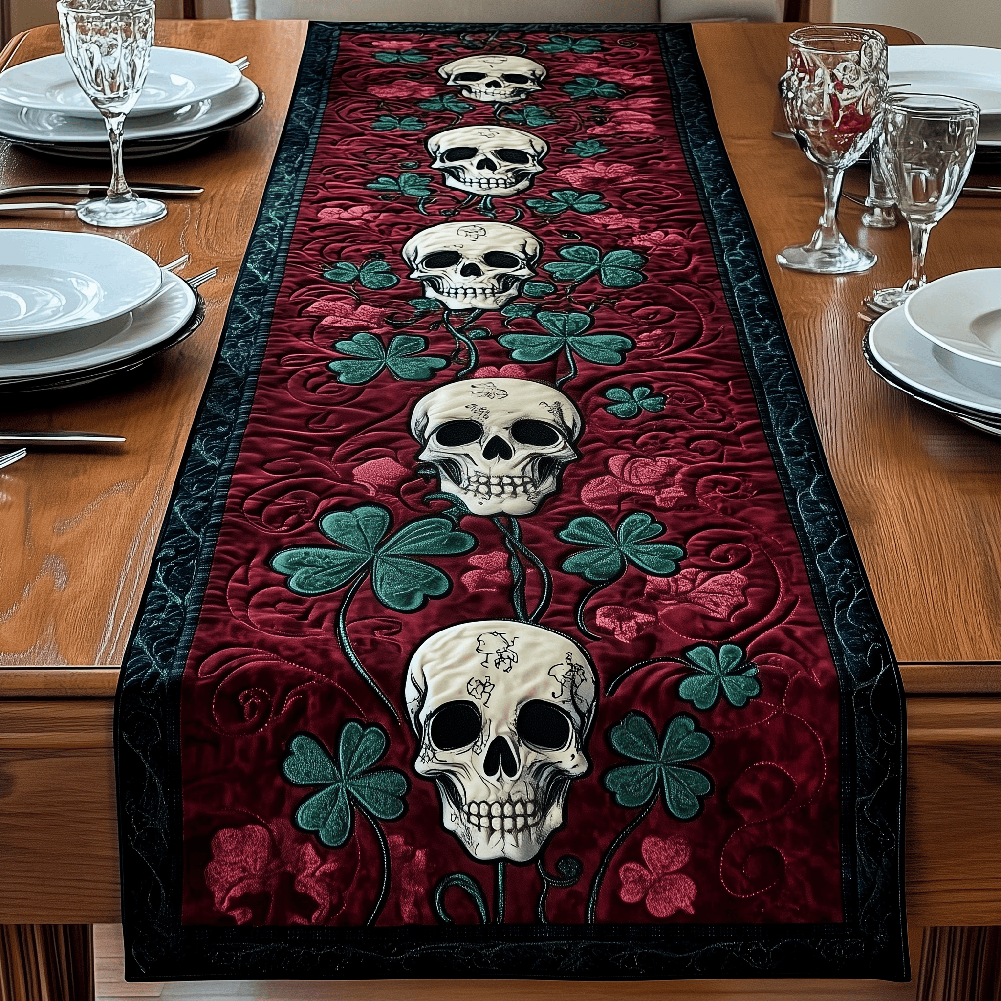 Gothic Shamrock Quilted Table Runner Patrick's Day Gifts For Your Wife
