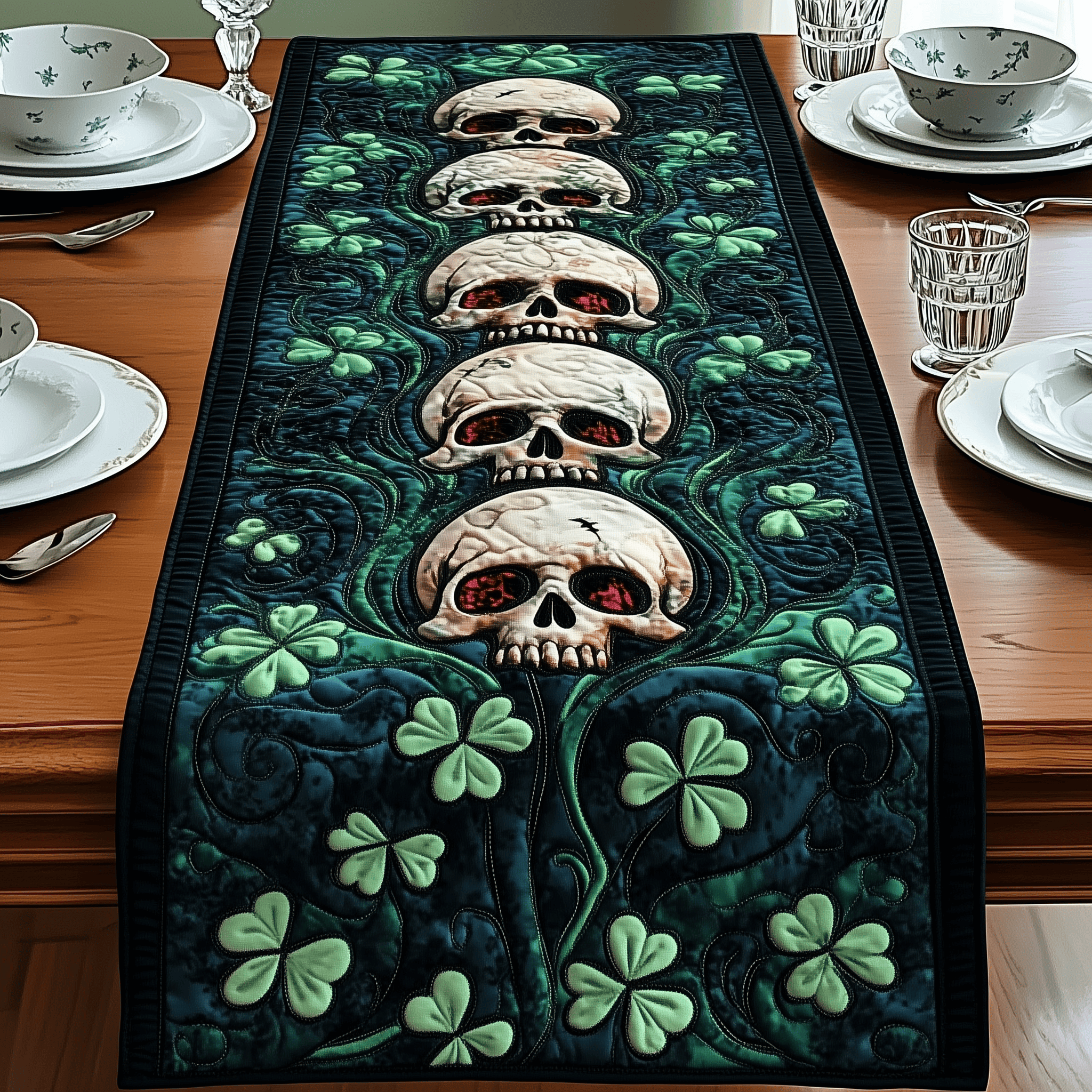 Gothic Shamrock Quilted Table Runner Patrick's Day Great Gifts For Wife