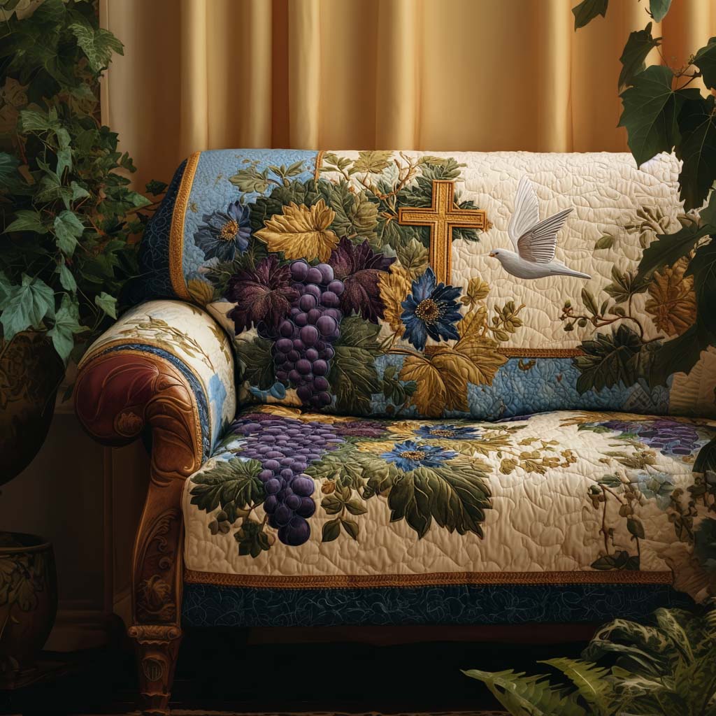 Graceful Cross Emblem Quilted Sofa Cover Best Couch Slipcovers Christian Mother's Day Gifts