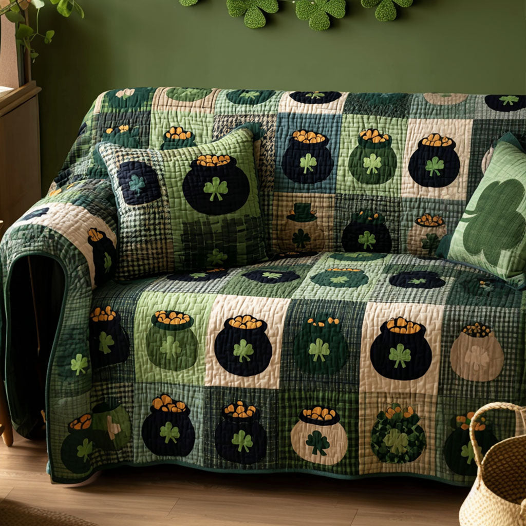 Green Harmony Quilted Sofa Cover Furniture Protectors For Sofas St Patricks Day Teacher Gift
