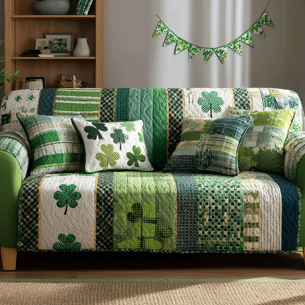 Green Luck Quilted Sofa Cover Sofa Protector St Patricks Day Birthday Gifts