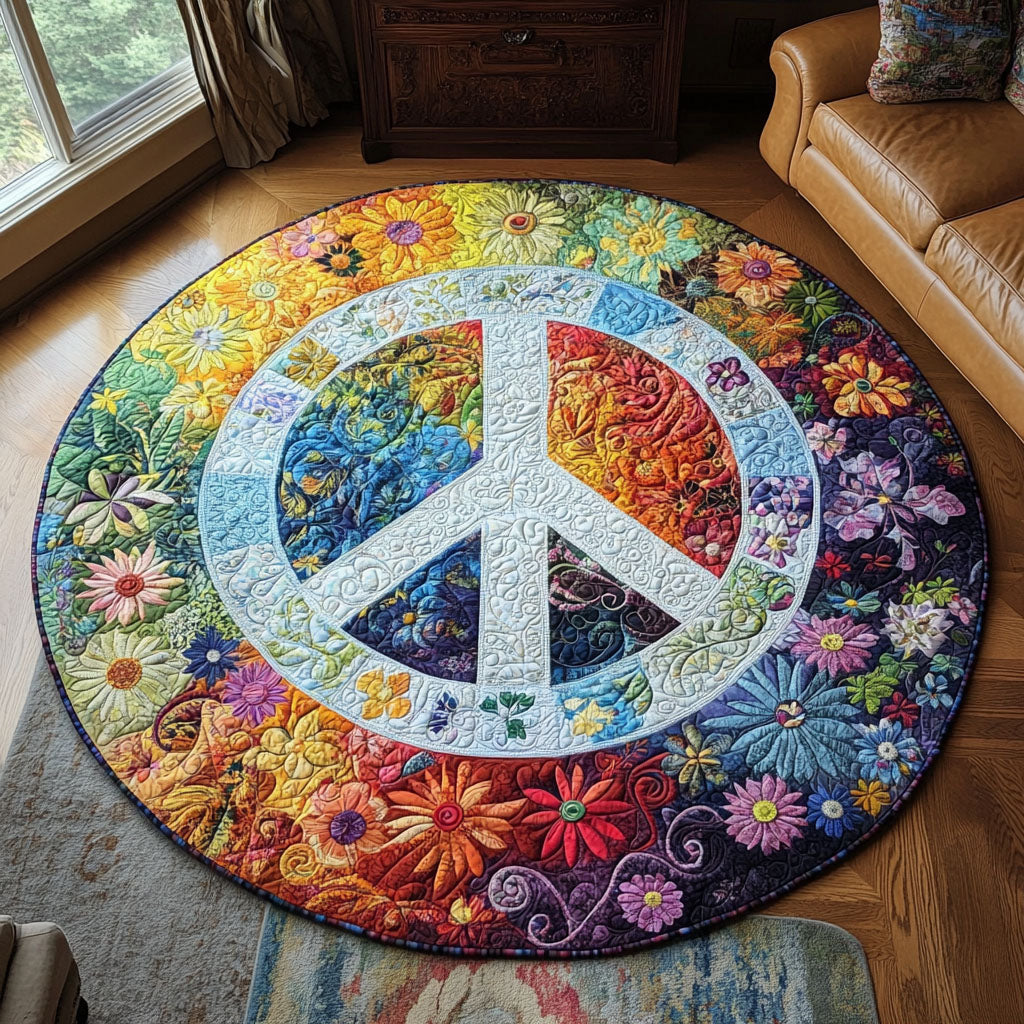 Groovy Quilted Round Mat Door Entrance Decor Gifts For Flower Enthusiasts