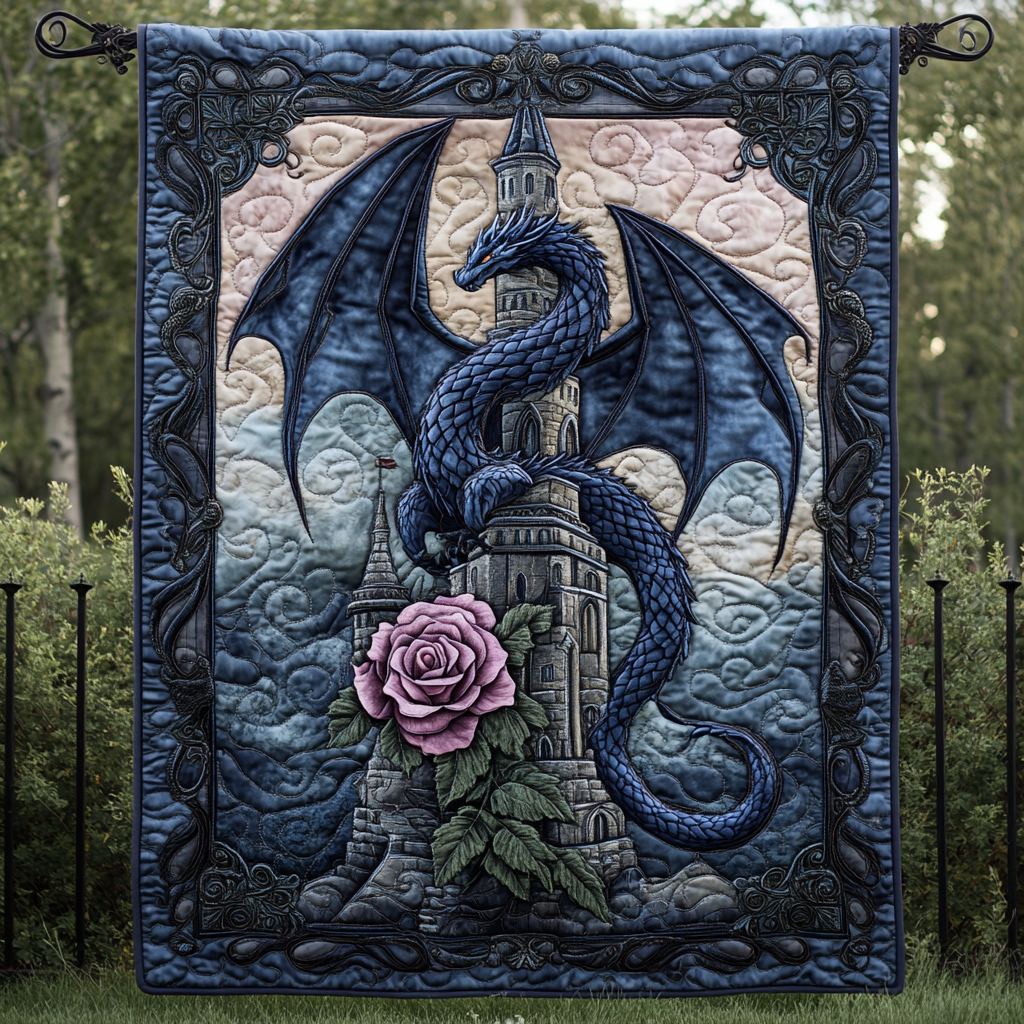 Guardian of the Realm Quilted Blanket Bed Room Decoration Birthday Gifts For Dragon Lovers