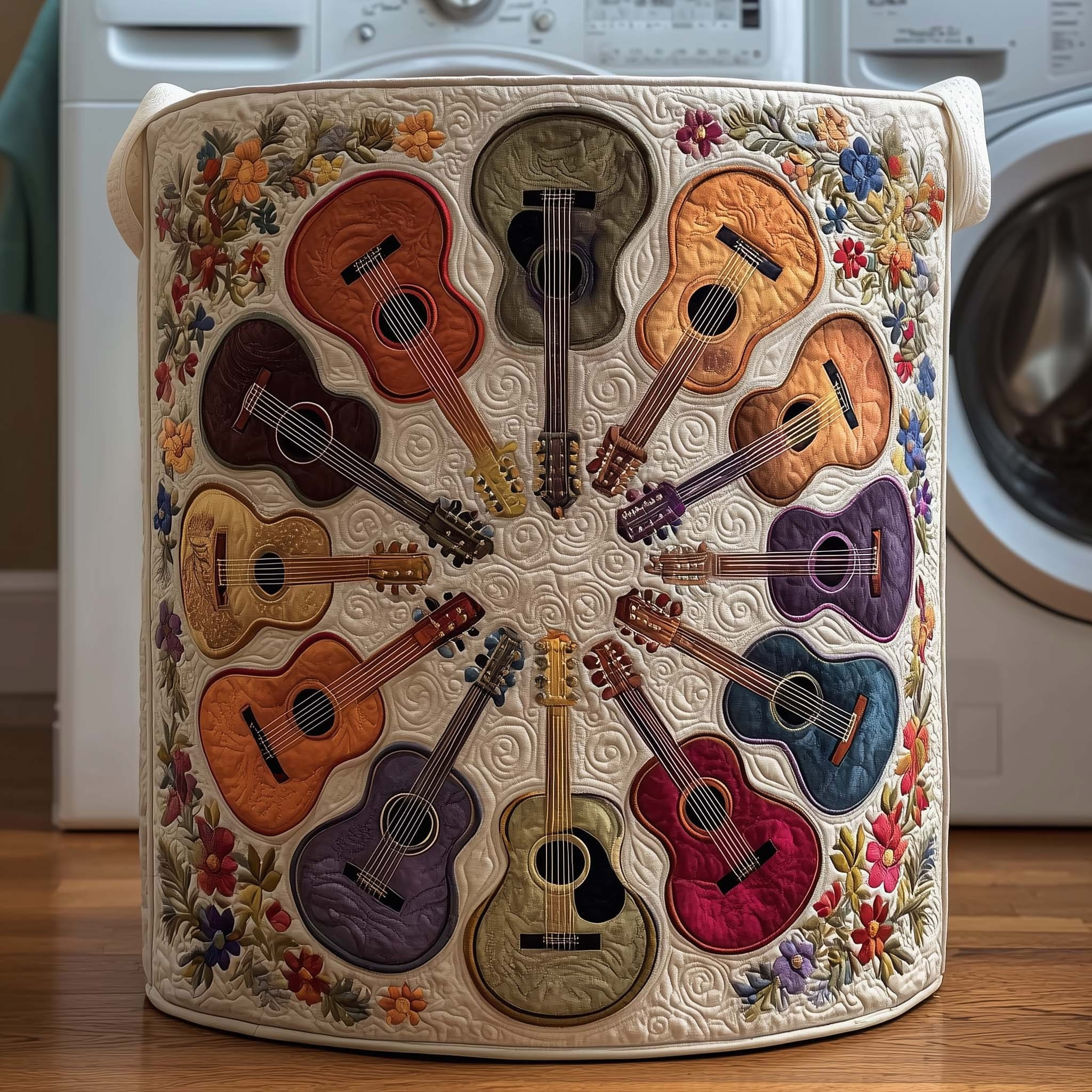 Guitar Circle Quilted Laundry Basket Music Themed Clothes Hamper Gifts For Guitar Lovers
