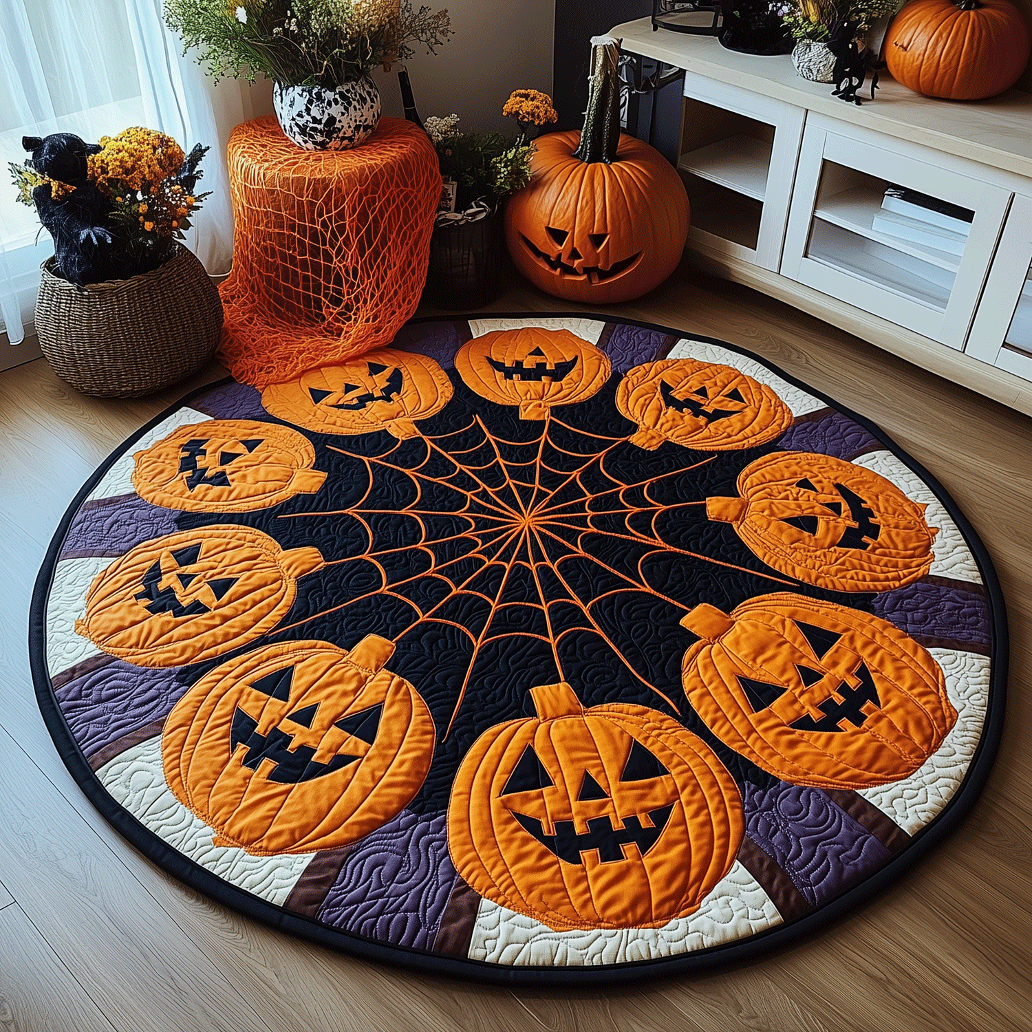 Halloween Harvest Quilted Round Mat Outdoor Entryway Decor Christmas Present For New Grandma