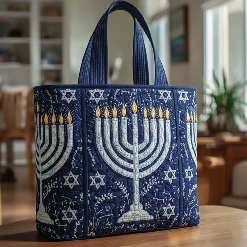 Hanukkah Quilted Tote Bag Festival Of Lights Bag Religious Gifts For Jewish