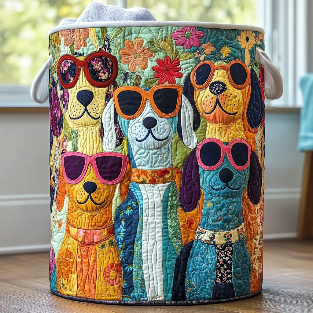 Happy Dogs Quilted Laundry Basket Trendy Quilted Laundry Hamper Gift for Modern Living