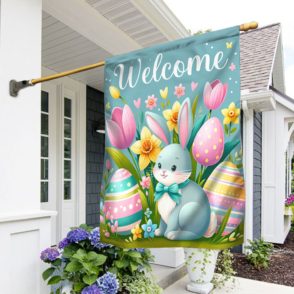 Happy Easter Bunnies Eggs Welcome Flag Cute Easter Bunny Decor Flag Good Gift For Dad