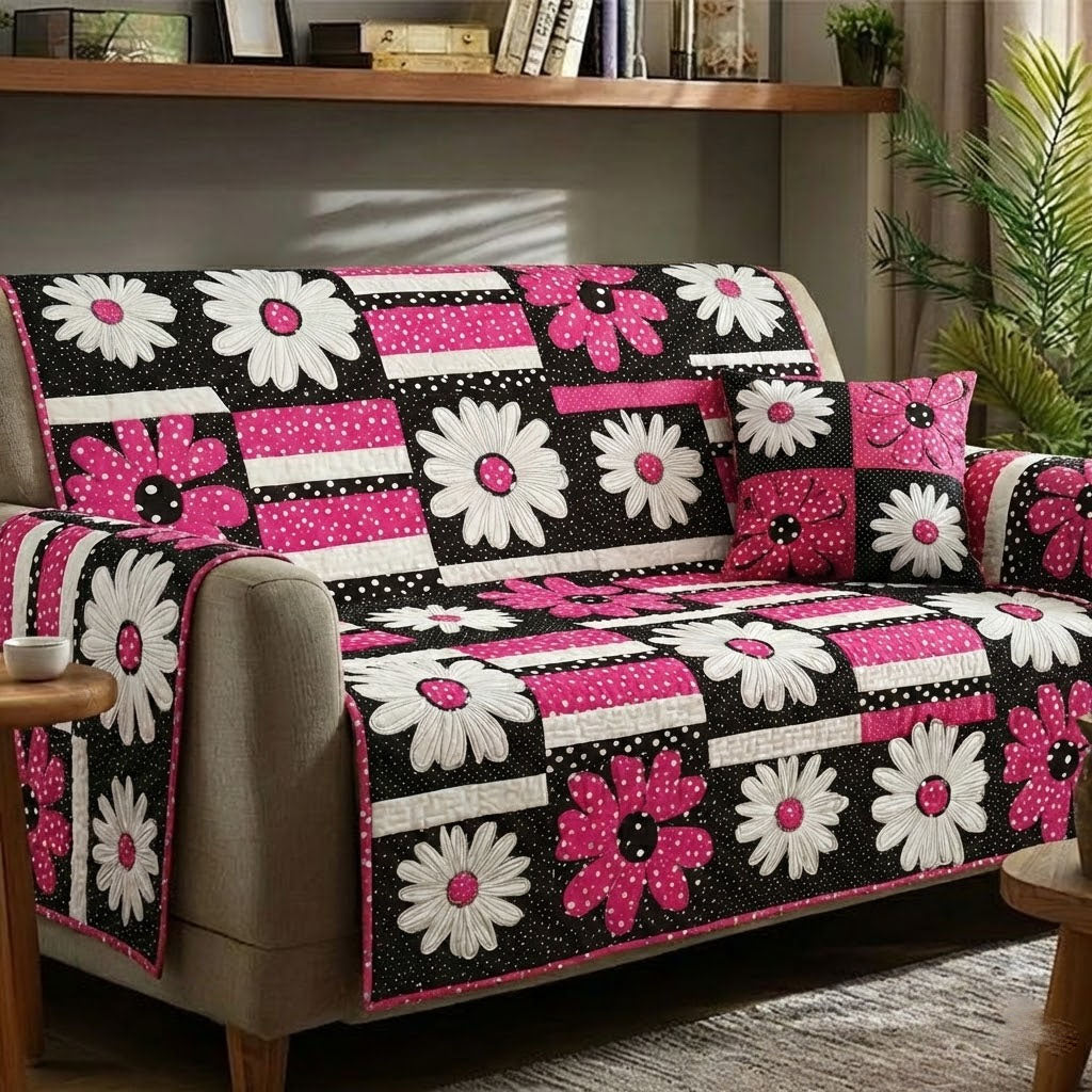 Happy Florals Quilted Sofa Cover Couch Cushion Covers Mother's In Law Gifts Mom's Day