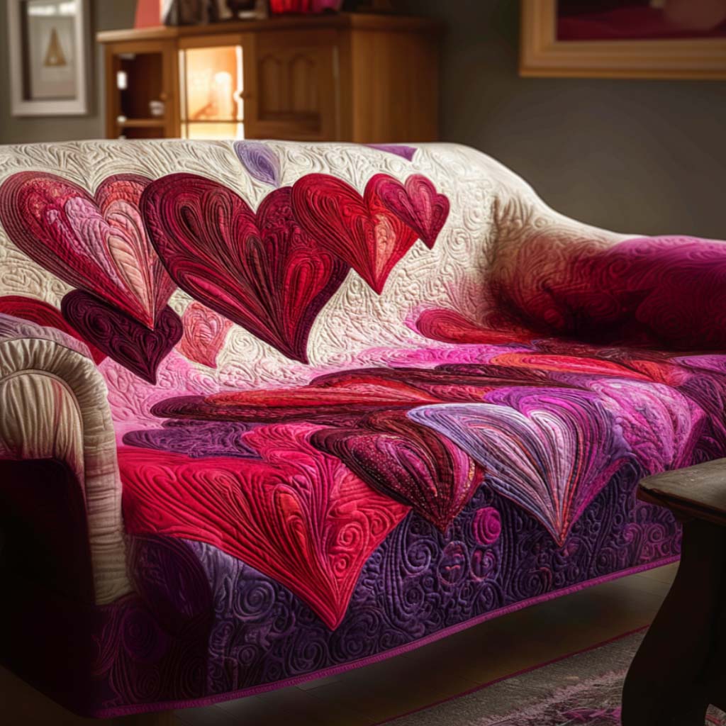 Happy Hearts Quilted Sofa Cover Furniture Protectors For Sofas Family Valentine Day Ideas