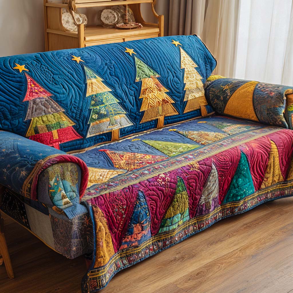 Happy Holiday Seaseon Quilted Sofa Cover Christmas Family Room Decor Xmas Gifts
