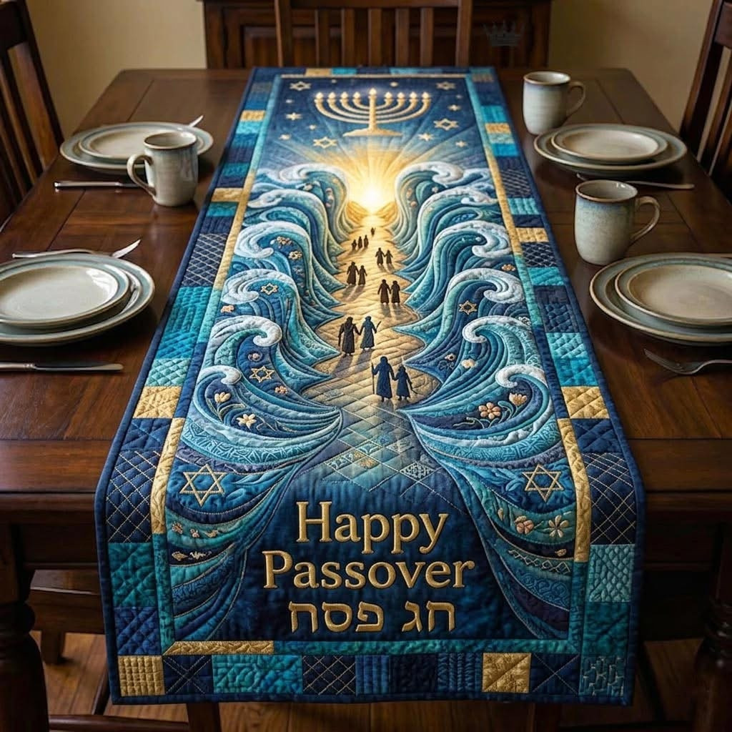 Happy Passover Quilted Table Runner Sacred Pesach Table Runner Holiday Decorations Jewish Gifts