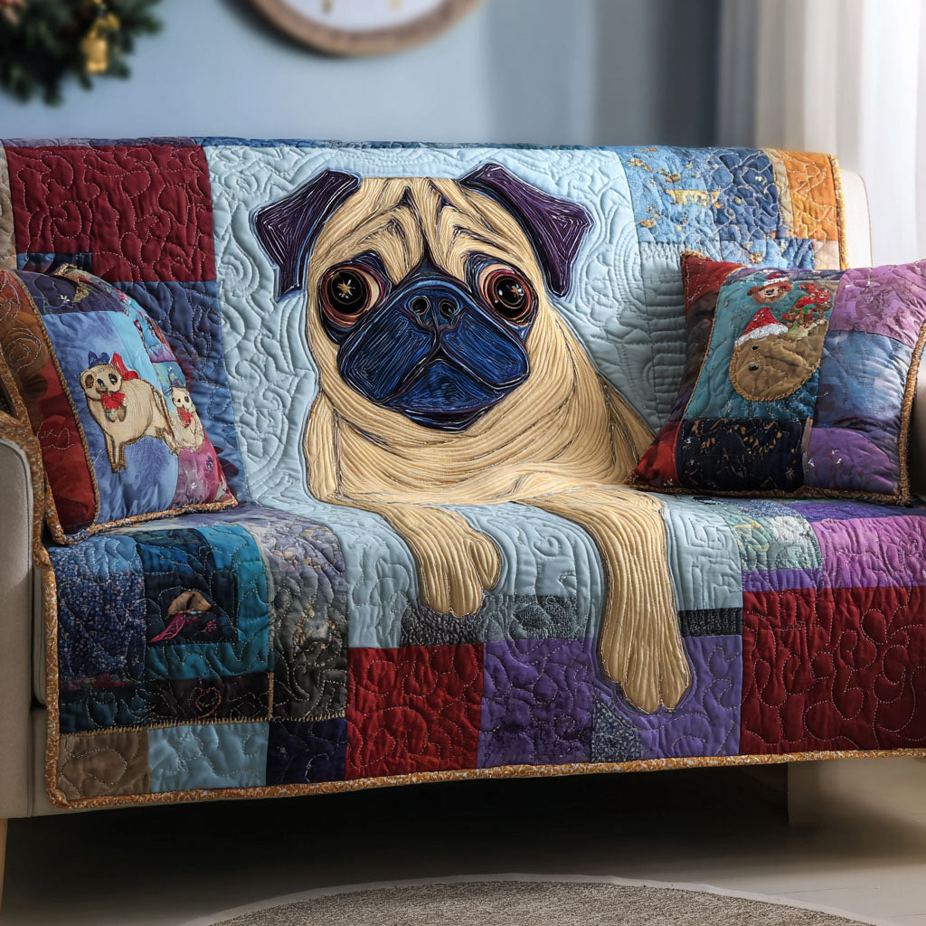 Happy Paw Haven Quilted Sofa Cover Holiday Living Christmas Decor Pug Xmas Gifts