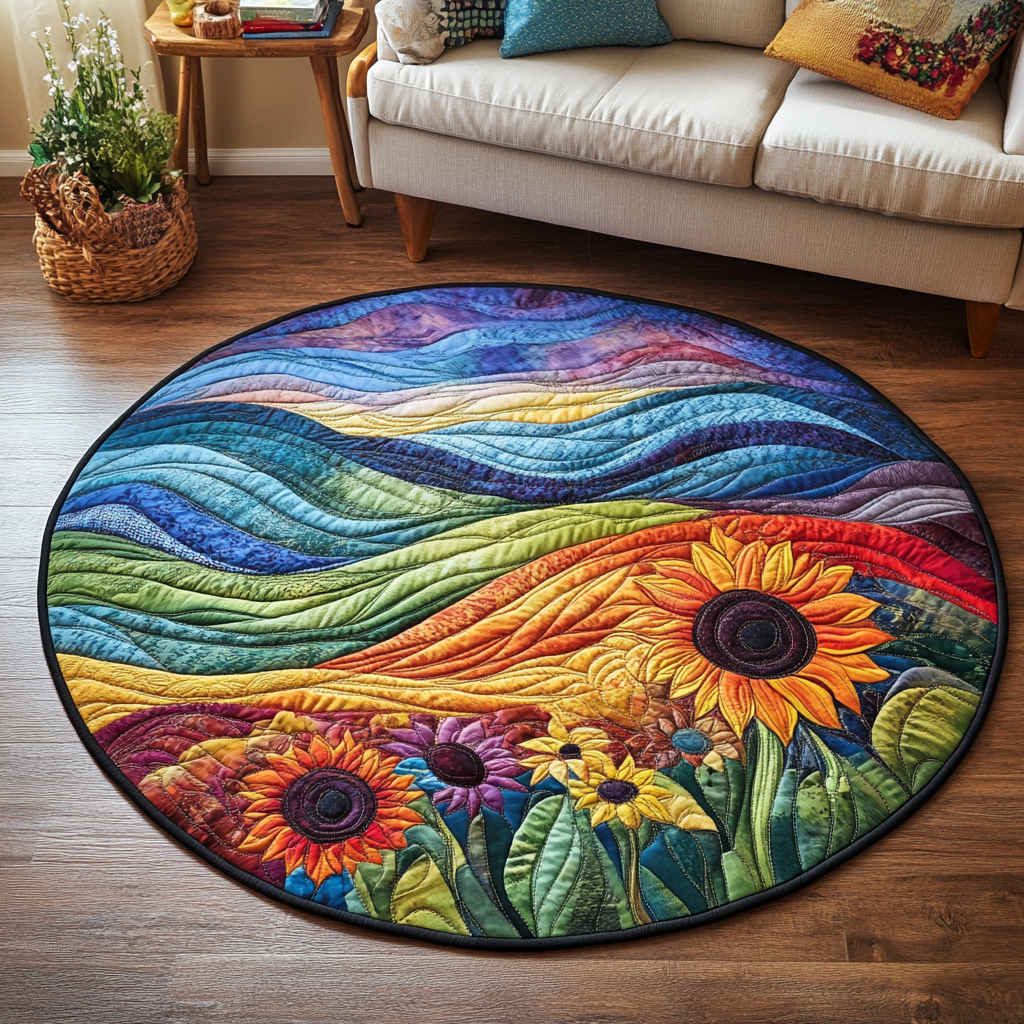 Harvest Home Quilted Round Mat Front Entryway Ideas Sunflower Theme Gifts