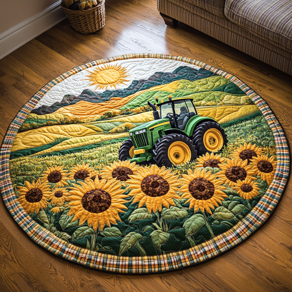 Harvest Ride Quilted Round Mat Christmas Entryway Decor Farmers Market Gift Basket