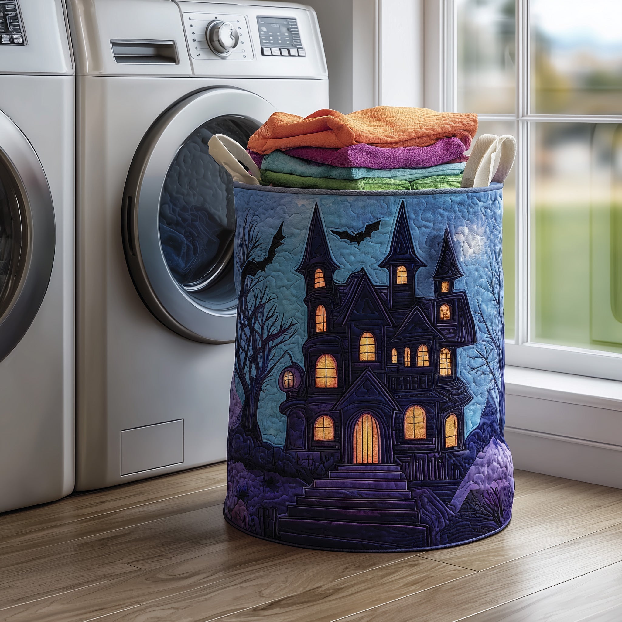 Haunted Manor Quilted Laundry Basket Haunted Scary House Present For Ghost Lovers