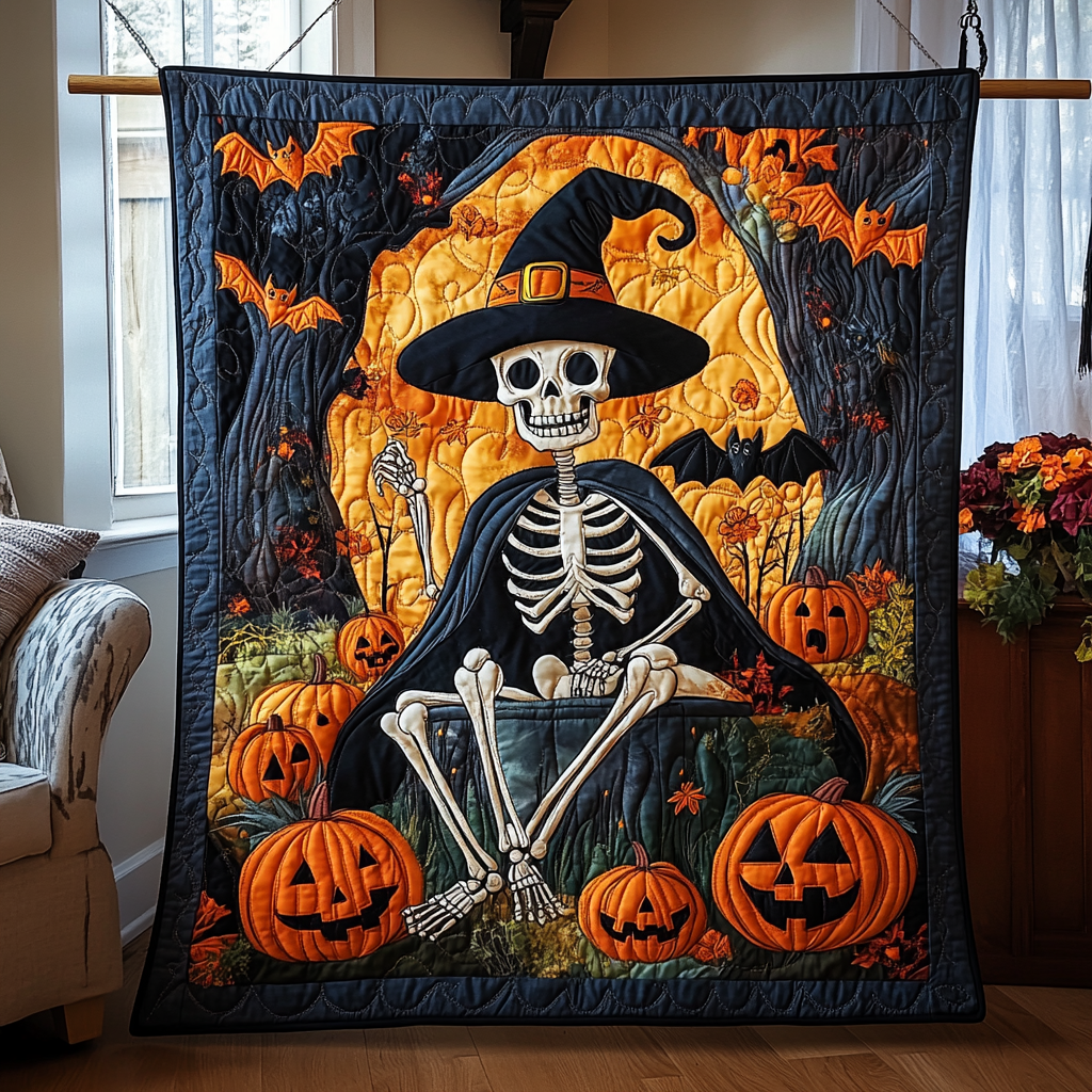 Haunting Twist Halloween Quilted Blanket Cozy Bedroom Decor Halloween Gifts For Adults