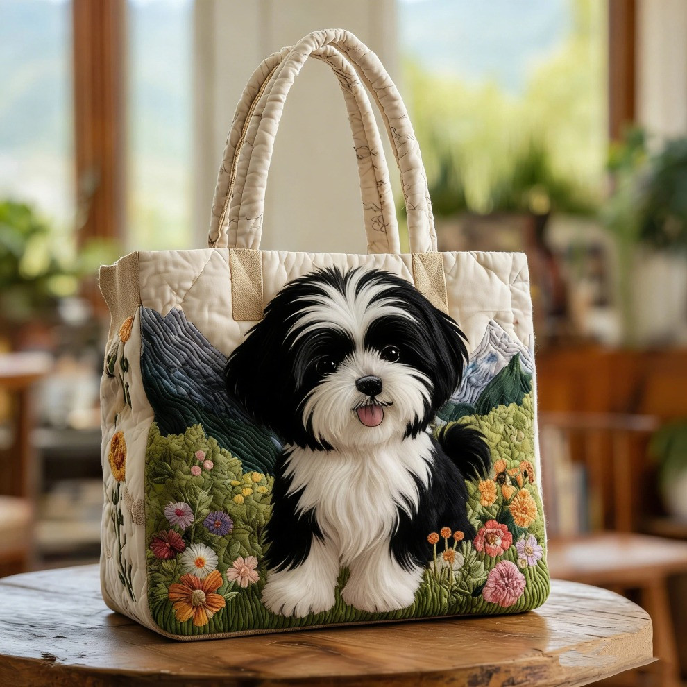 Havanese Quilted Tote Bag Spring Floral Cute Dog Totes Best Gifts For Havanese Lovers