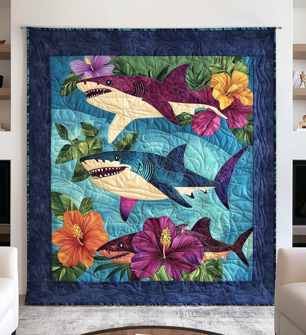 Hawaiian Shark Quilted Blanket Bed Decorations Best Father's Day Gifts