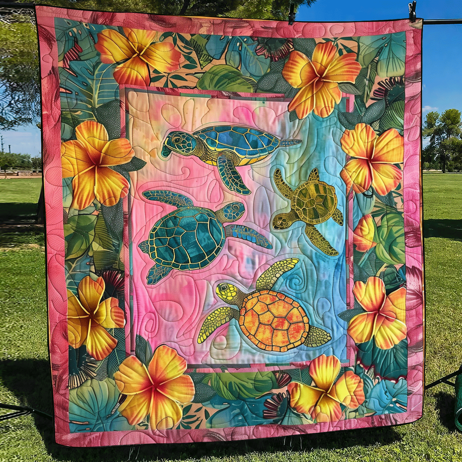 Hawaiian Turtle Quilted Blanket Bed Comforter Set Gift For Turtle Lover