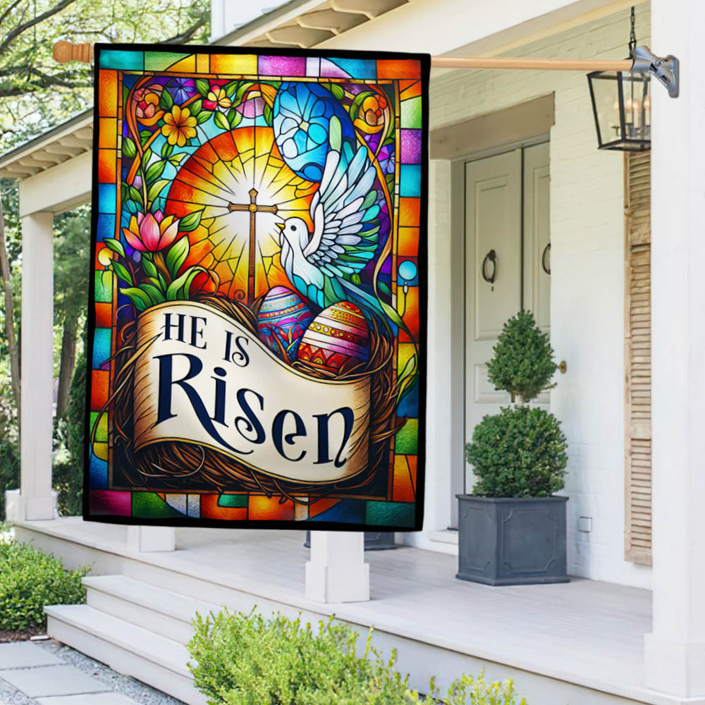 He is Risen Easter Cross Religious Flag Colorful Easter Decor Flag Gift For Him