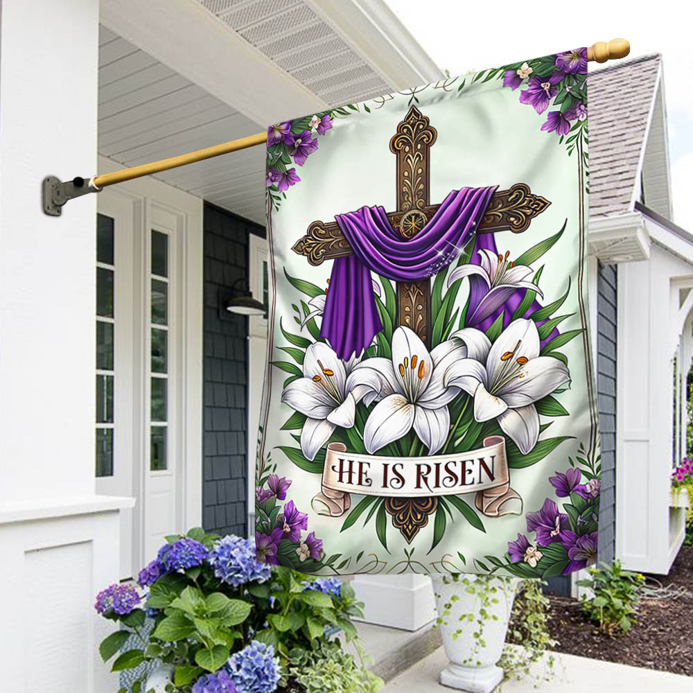 He is Risen Easter Cross Religious Flag Rustic Easter Decor Flag Gift For Him