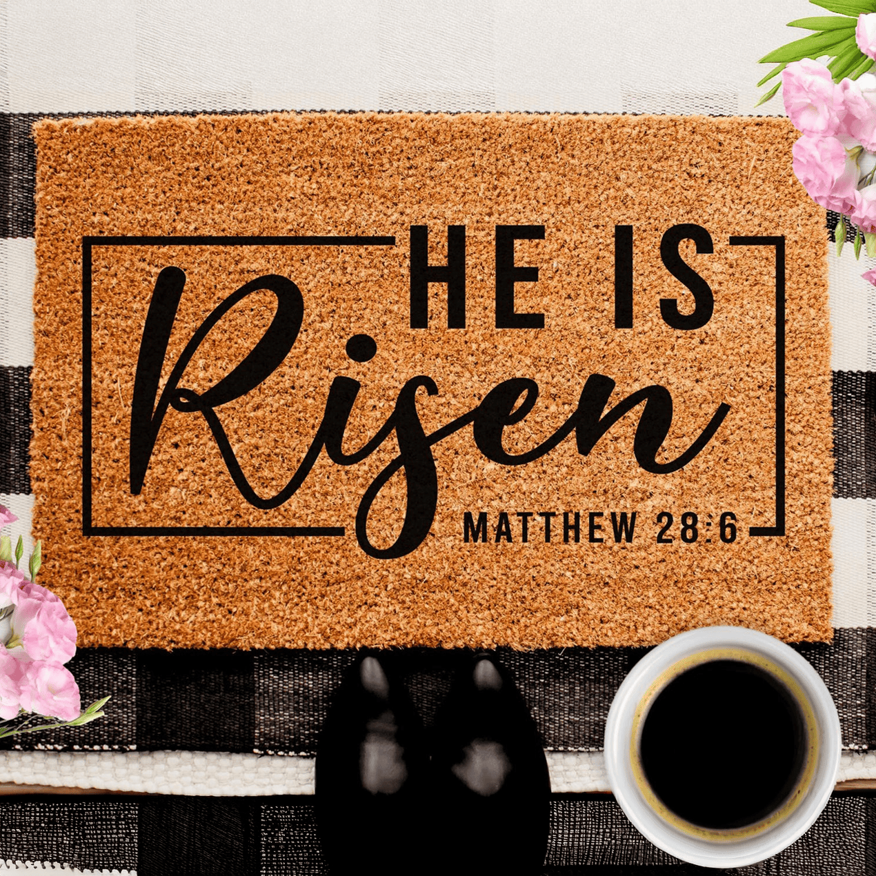 He Is Risen Easter Doormat Christian Welcome Mat Easter Decor Faith Based Gifts For Family