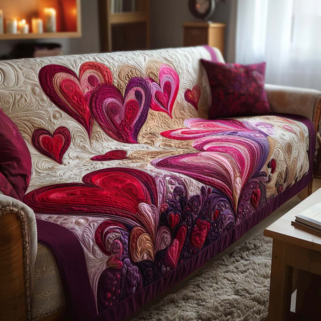 Heart Charm Quilted Sofa Cover Furniture Slipcovers For Sofas Family Valentine Day Gift Ideas