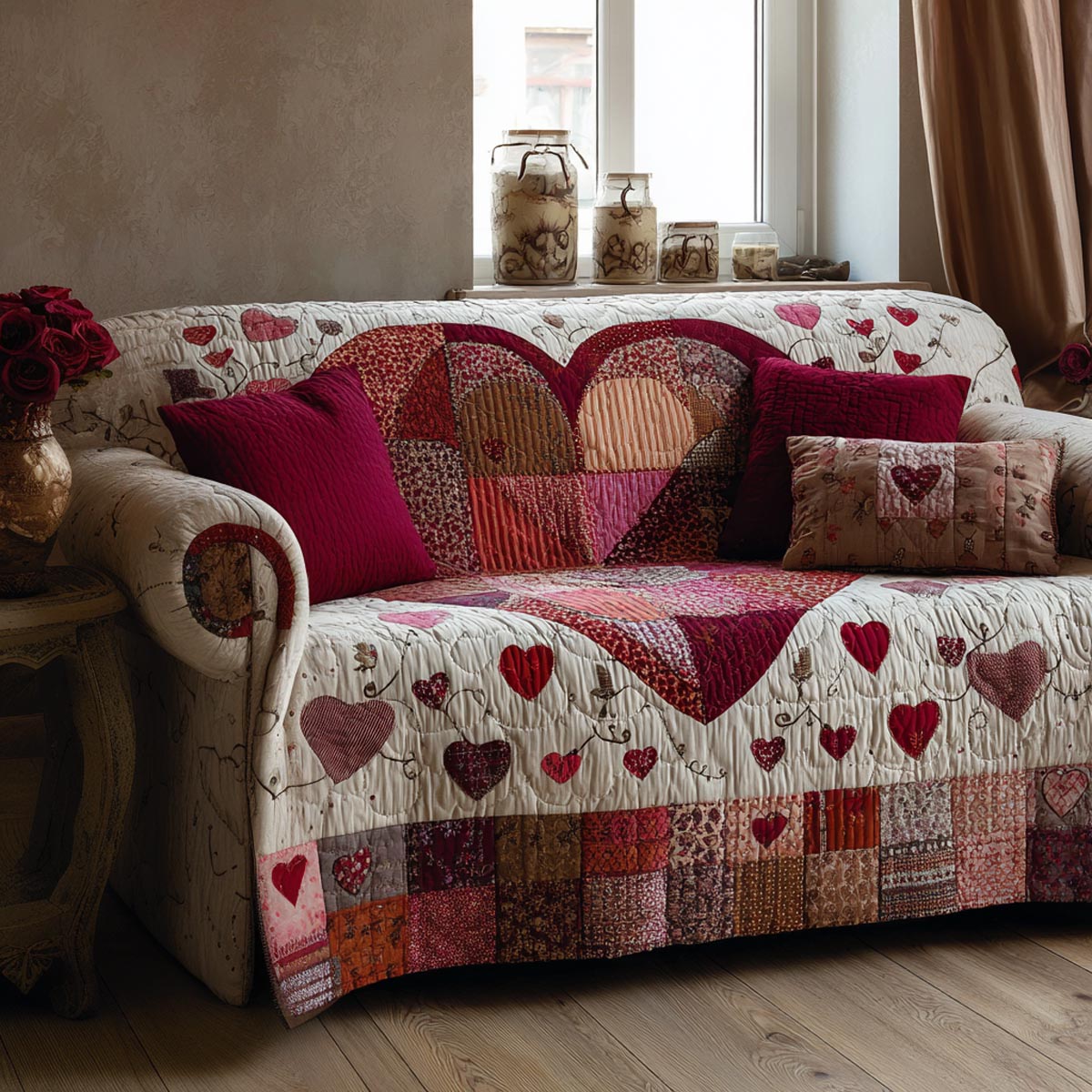 Heart Garden Quilted Sofa Cover Best Slip Covers For Furniture Family Valentine Day Ideas
