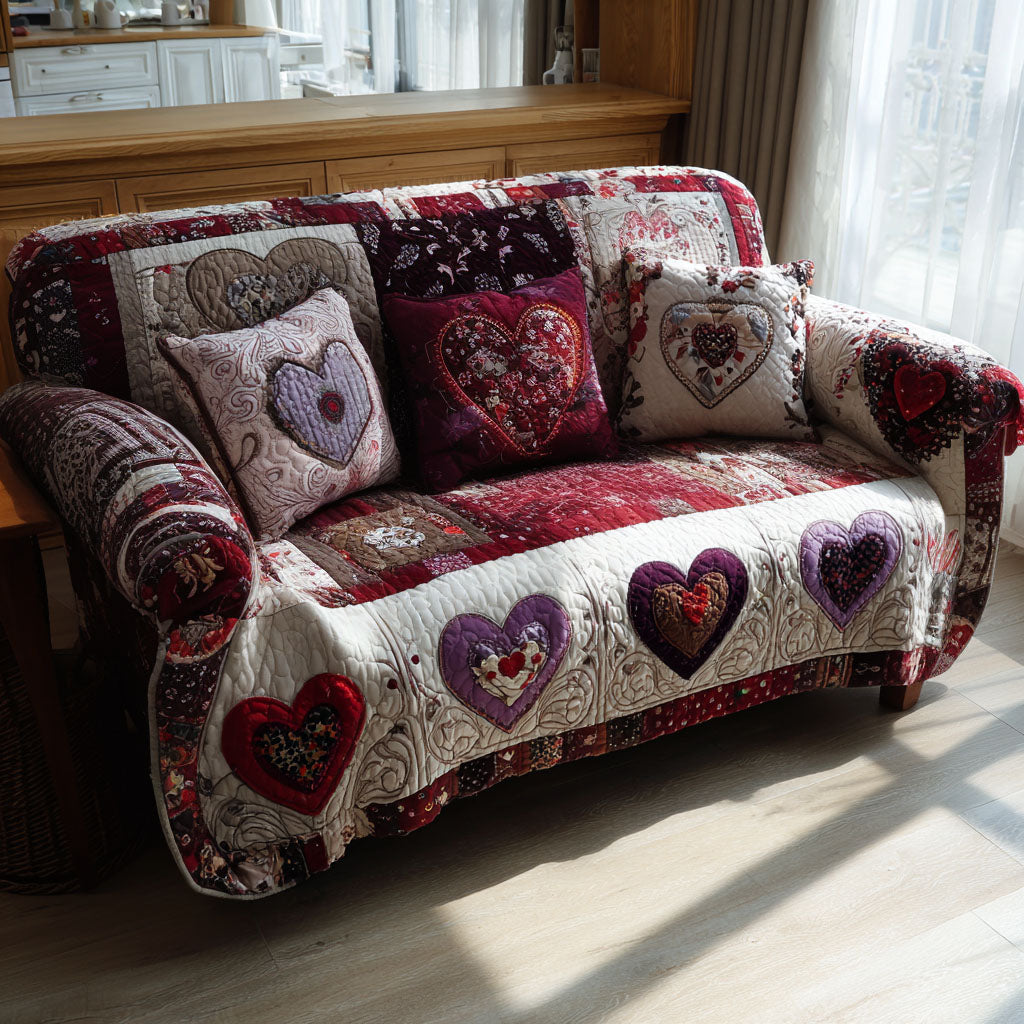 Heart Glow Quilted Sofa Cover Living Room Decoration Butterfly Gifts Mother's Day