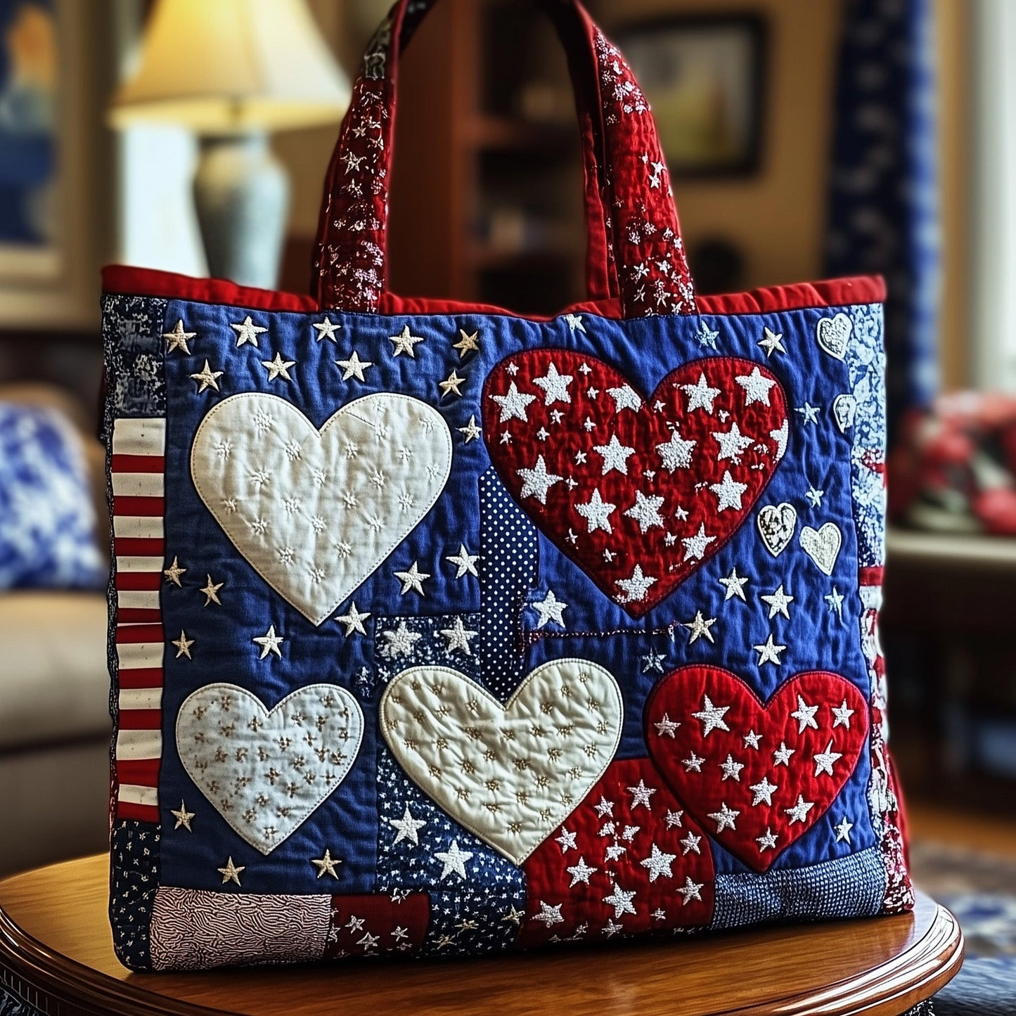 Heart Of Freedom Quilted Tote Bag Patriotic USA Shopping Bag Best Gift For Women