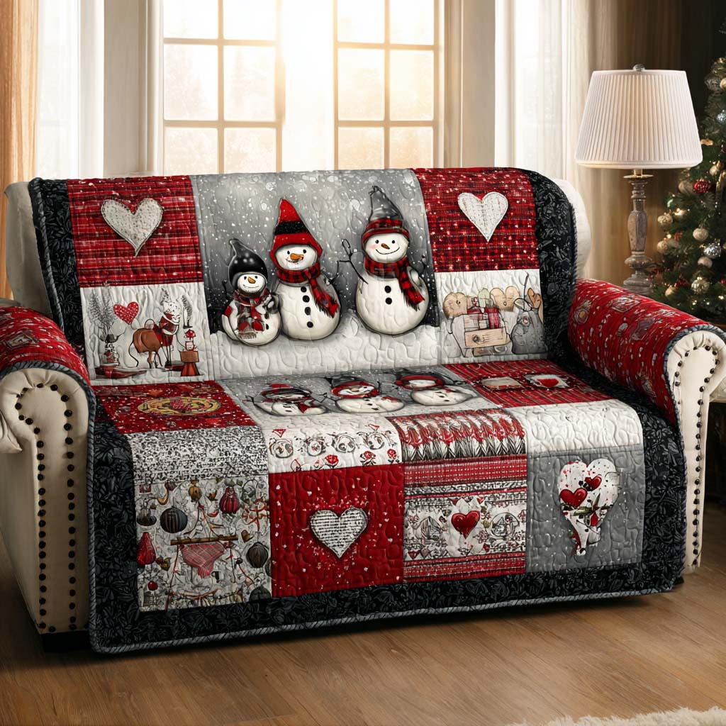 Heart Patch Frosty Trio Quilted Sofa Cover Christmas Couch Decor Family Gift Ideas For Christmas