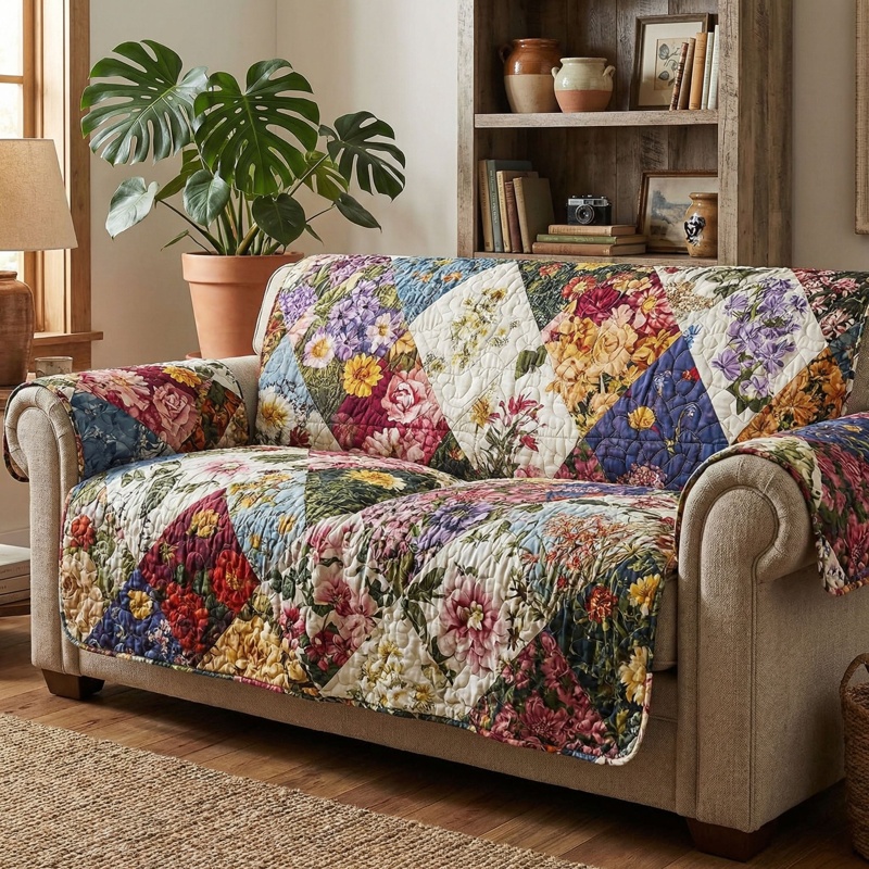 Hearthside Garden Calm Quilted Sofa Cover Floral Furniture Decor Gift For Home Lovers