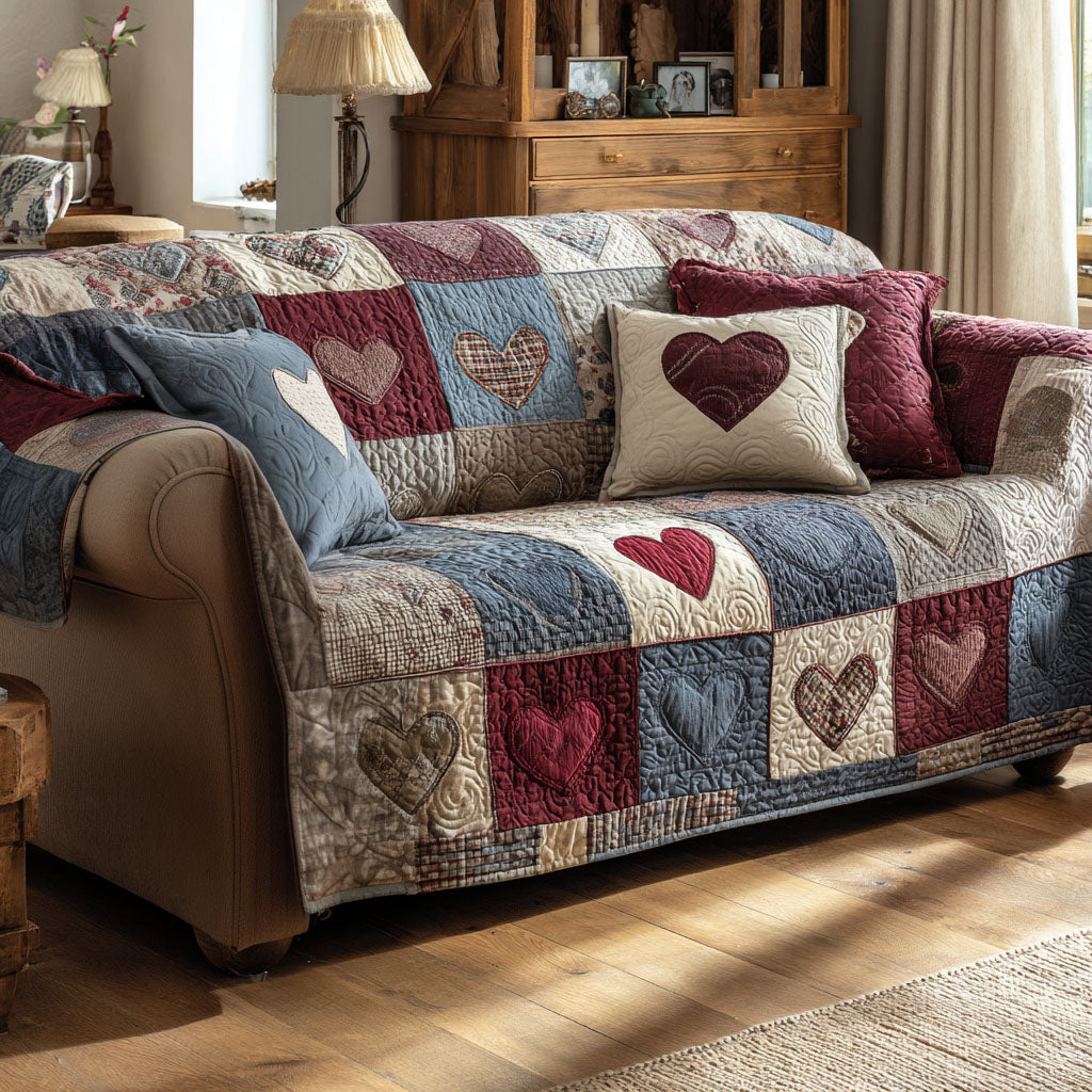Hearthside Hearts Quilted Sofa Cover Best Couch Covers Mothers Day Gift For Friends