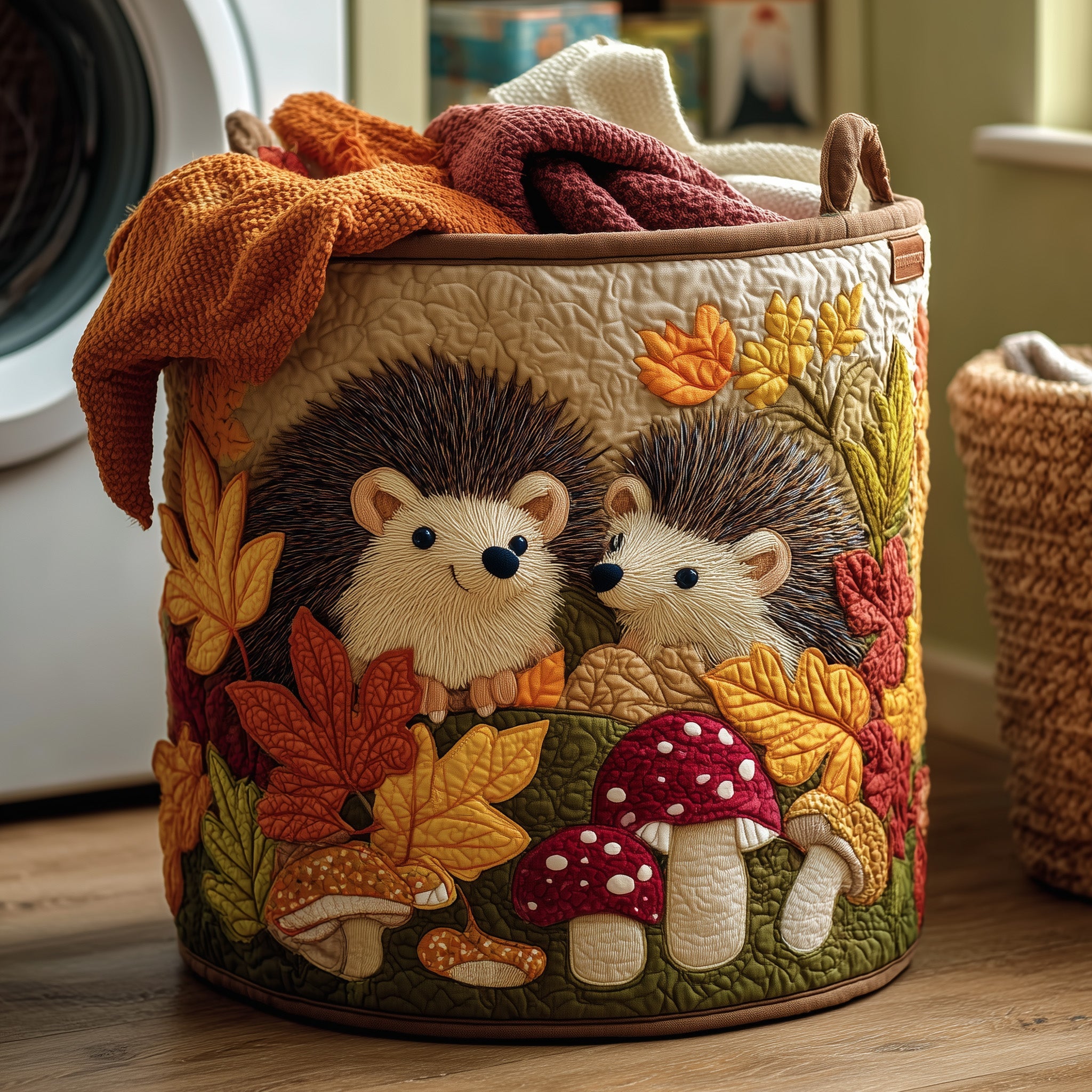 Hedgehog Heaven Quilted Laundry Basket Durable Fabric Clothes Hamper Bin Present For Fans