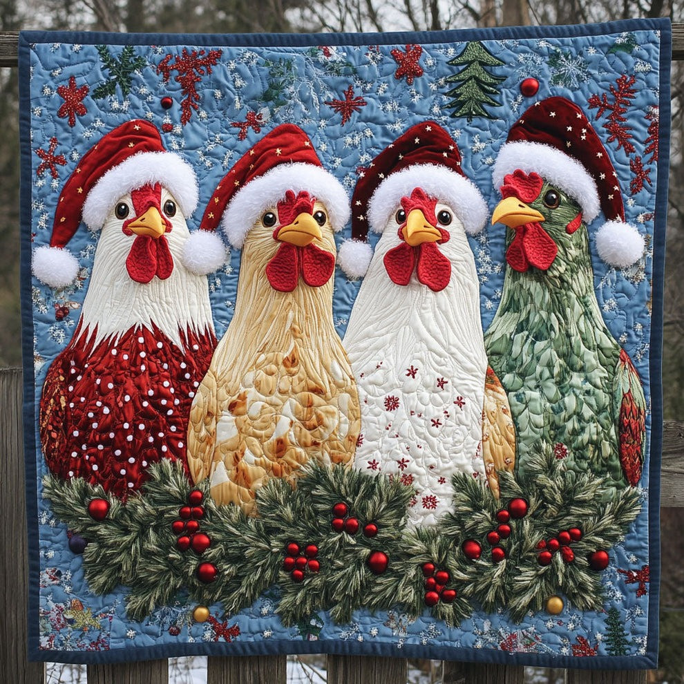 Hen Holiday Quilt Blanket Christmas Themed Gifts With Chickens On Them