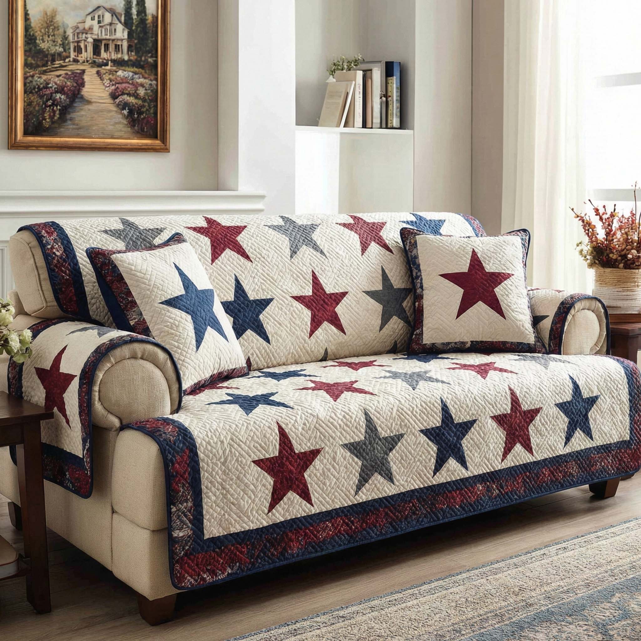 Heritage Stars Quilted Sofa Cover Home Decor Texas Gift Ideas