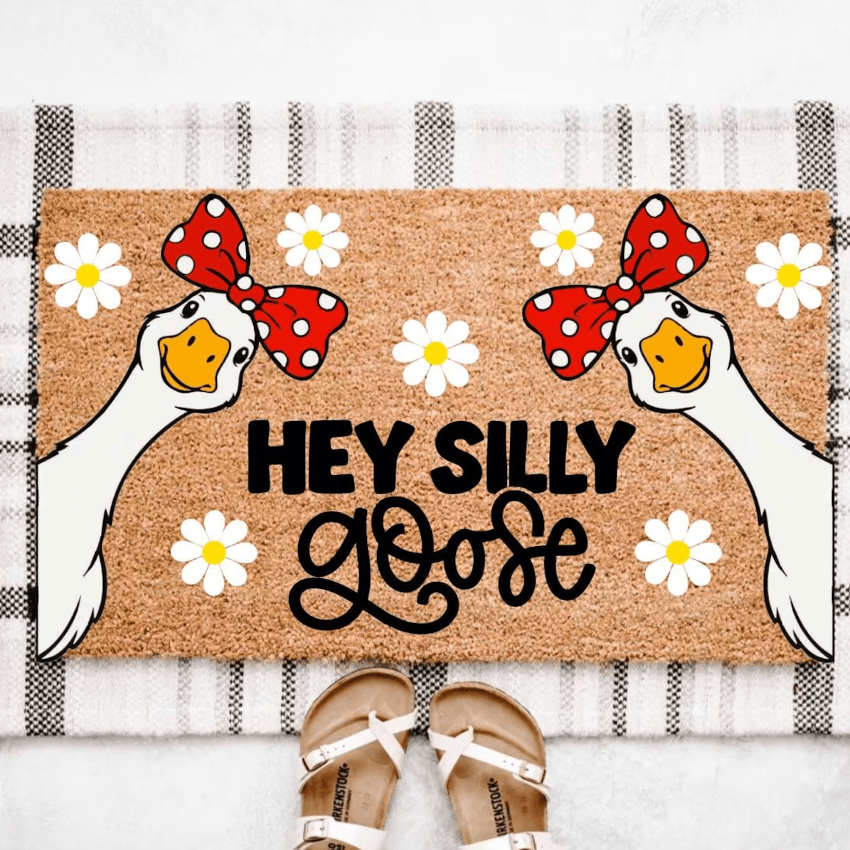 Hey Silly Goose Doormat Cute Floral Welcome Mat Spring Home Decor Gifts For Besties
