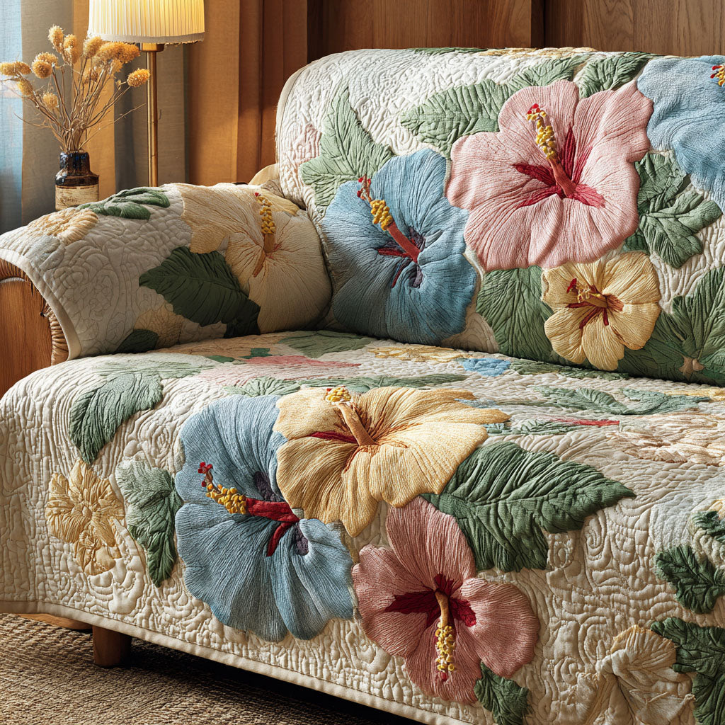 Hibiscus Dream Quilted Sofa Cover Holiday Living Room Decor Best Family Gifts