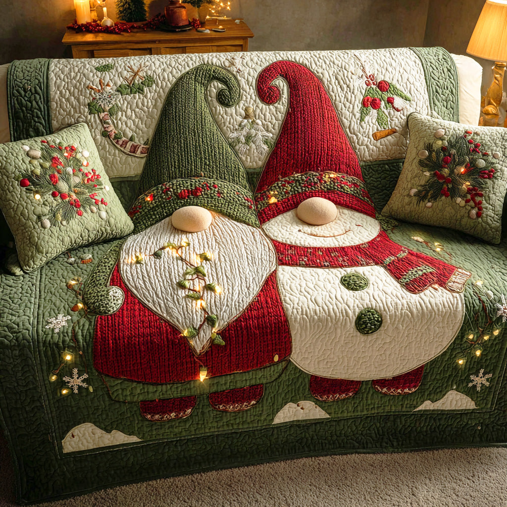 Hidden Gnome Hollow Quilted Sofa Cover Holiday Couch Covers Gifts For Family