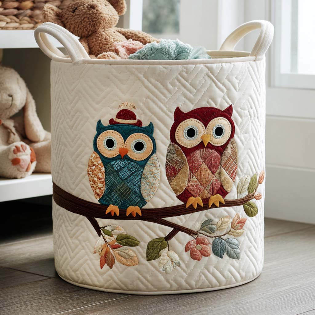 Hidden Owl Quilted Laundry Basket Home Essential Gift Quilted Laundry Basket with Style