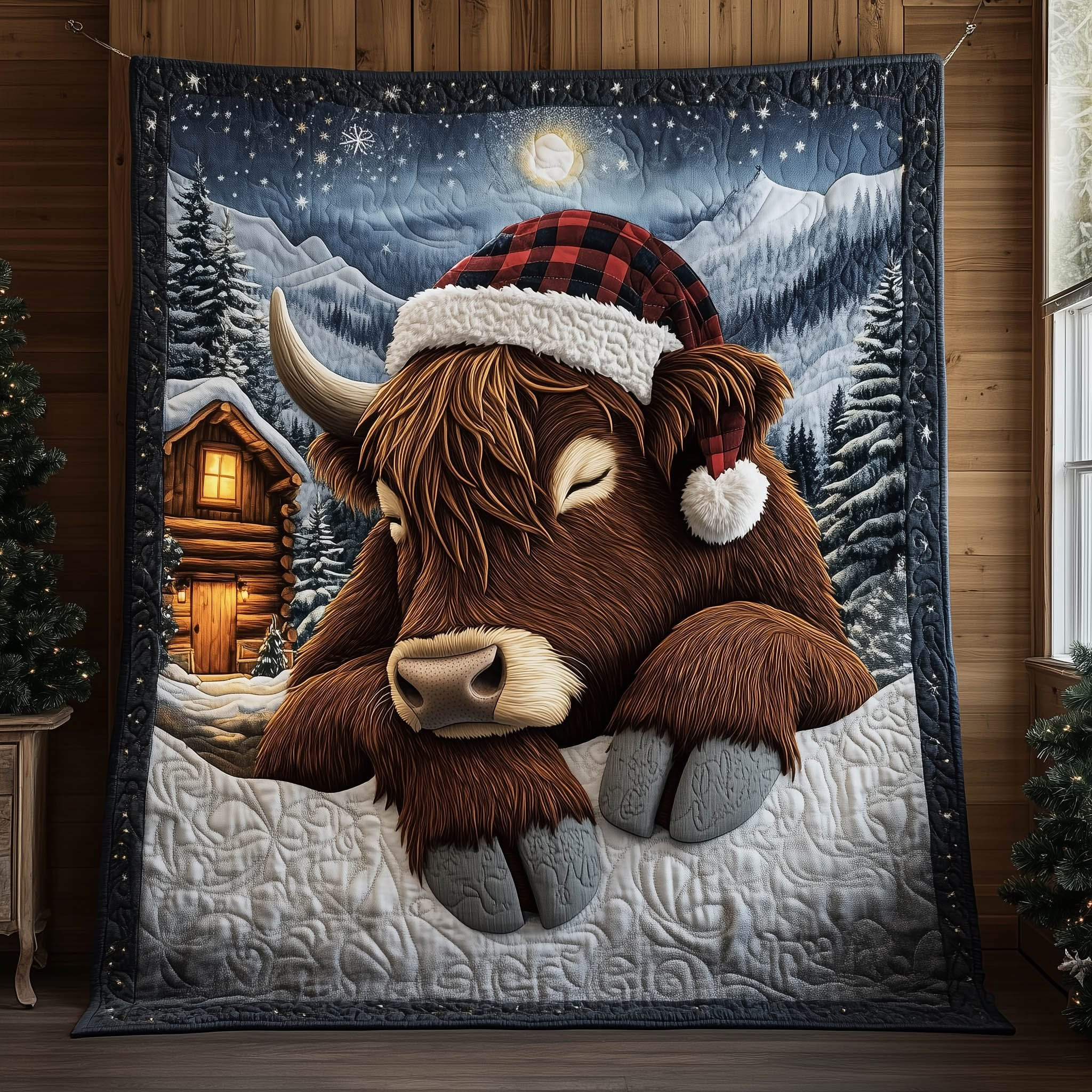 Highland Cow Holiday Christmas Quilted Blanket Best Highland Cattle Gifts Items