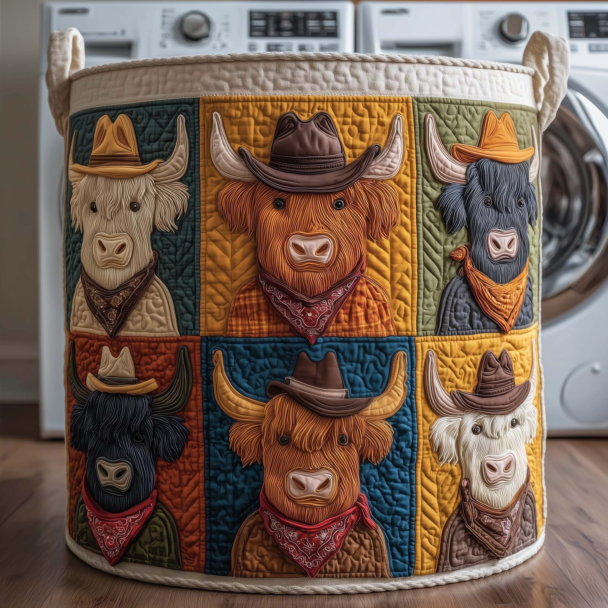 Highland Cow Quilted Laundry Basket Western Themed Hamper Basket Gifts For Cow Lovers