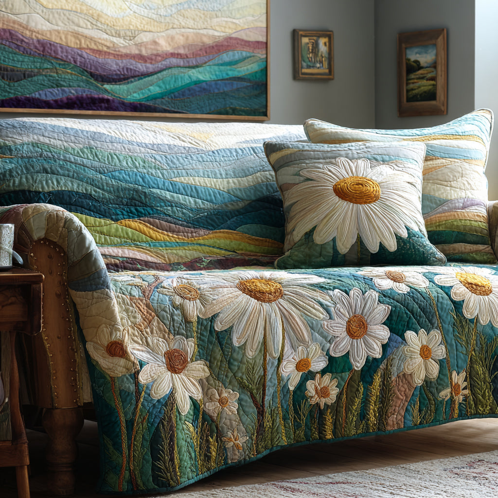 Hillside Daisy Quilted Sofa Cover Couch Cushion Covers Flower Daisy Presents Gifts