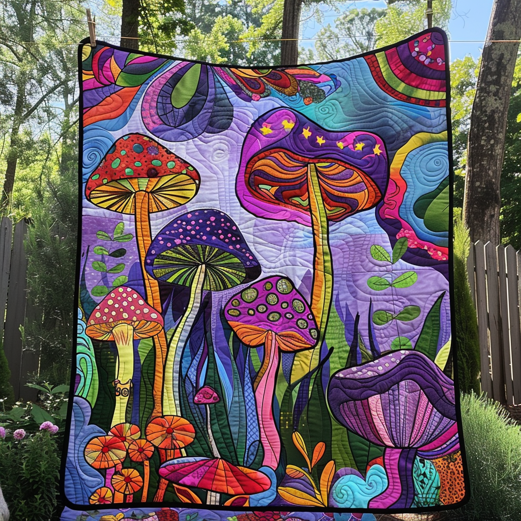 Hippie Mushrooms Quilted Blanket Bed Comforter Sets Best Presents For Mothers