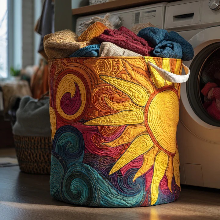 Hippie Psychedelic Sun Quilted Laundry Basket Boho Swirl Colorful Home Storage Best Gift Ideas