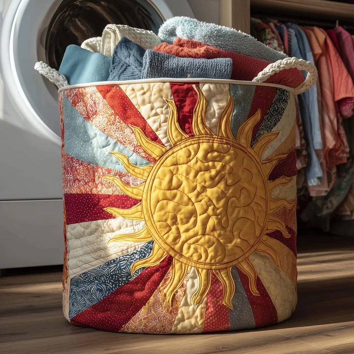 Hippie Sunburst Patchwork Quilted Laundry Basket Boho Starburst Sun Home Decor Best Gift Ideas