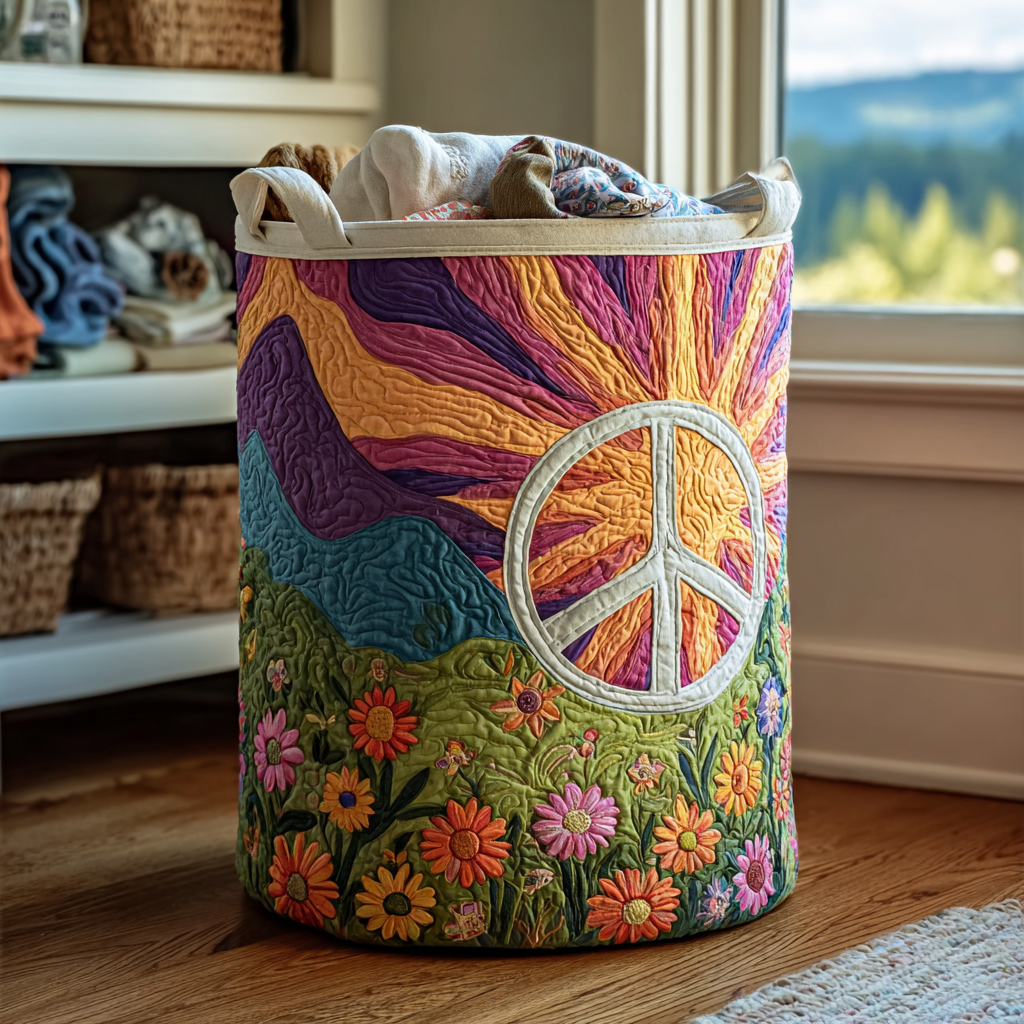 Hippie Vibes Quilted Laundry Basket Durable Quilted Laundry Basket for Home Organization